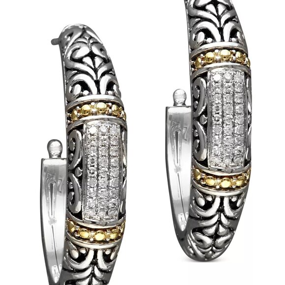 Effy Hematian Balissima 18k Gold & Sterling Silver Diamond Hoop Earrings - Picture 1 of 6